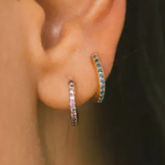 Birthstone Huggie Hoop Earrings - October Opal - Picture 4 of 8